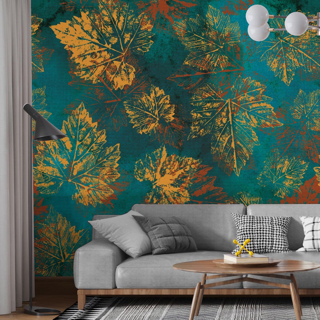 Autumn Colors Wall Art - Green Leaf Wallpaper - Boho Room Decor ...