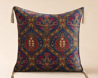 Boho Tapestry Cushion Cover Blue Decorative Pillow 45x45 cm