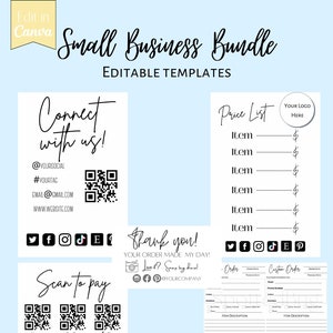 Craft show bundle, order form template, price list template, thank you card template, small business template, scan to pay, connect with us