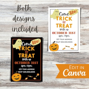 Editable Invitation, Trick or Treat Halloween Party Invitation, Halloween Invite, Printable invitation, Halloween invite template, Canva