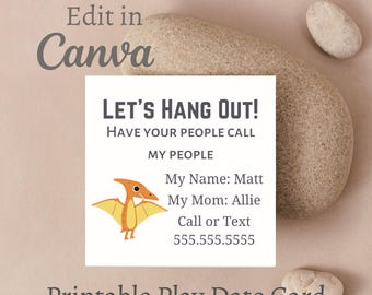 Play Date Card, Kids Calling Card, Printable Dinosaur Design (Digital Download)