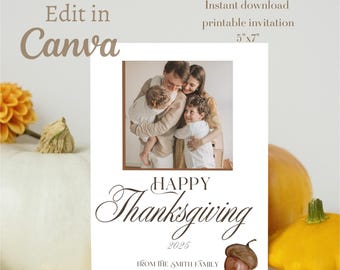 Photo Thanksgiving Card | Editable Thanksgiving Card | Thanksgiving Card | Editable Template | Family Photo Card Template | Canva Template