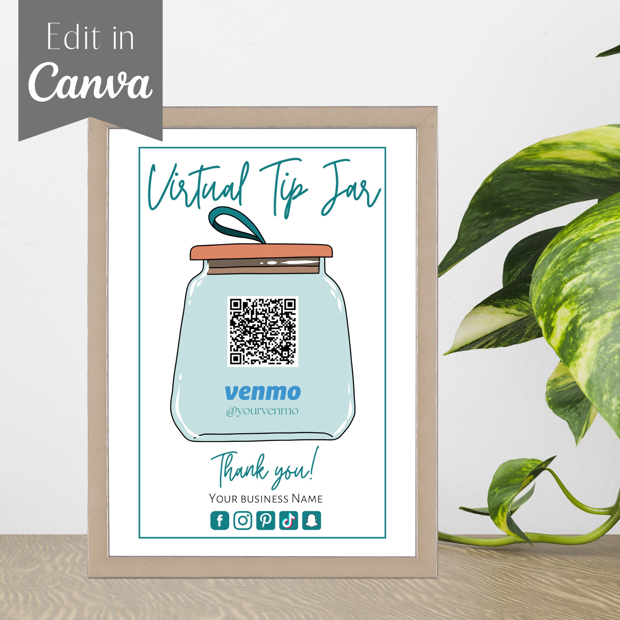 Virtual Tip Jar| Venmo Payment Sign | QR Code Sign | Scan to Pay Sign ...