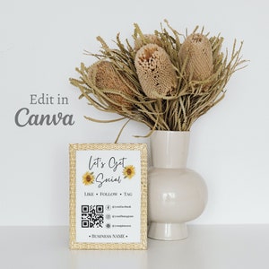 Connect with us sign, Let&#39;s Get Social sign, small business sign, printable sign, sunflower shop sign, Facebook sign, printable signage
