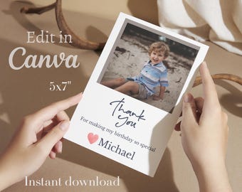 Photo Thank You Card | Editable Thank You Card | Birthday Thank You Card | Editable Template | Thank You Card Template | Canva Template