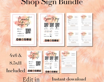 Craft show bundle, order form template, small business template, scan to pay, connect with us, shop sign, printable sign, QR code sign