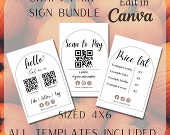 craft show bundle, small business bundle, craft fair signs, price list template, scan to pay template, craft fair template