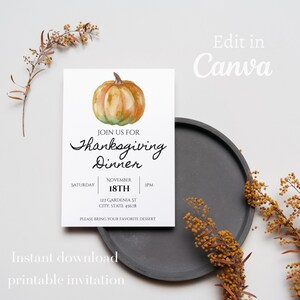 Thanksgiving Invitation, Thanksgiving dinner, digital download, editable invitation, editable and printable invitation, invite template
