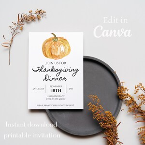 Thanksgiving Invitation, Thanksgiving dinner, digital download, editable invitation, editable and printable invitation, invite template