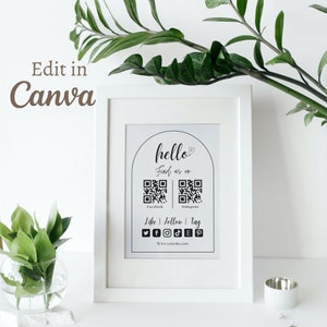 QR code editable sign, Social media sign, printable sign, connect with us template, instagram sign, facebook sign