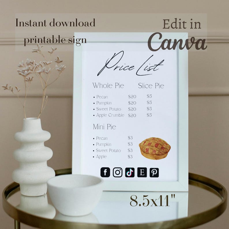 Price List Template, Price Sheet Printable, Price Sheet, Custom Menu ...
