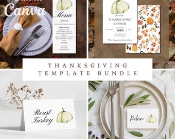 Thanksgiving Template Bundle | Thanksgiving Printable Menu | Thanksgiving Place Cards | Thanksgiving Dish Markers | Thanksgiving Name Cards