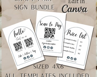 craft show bundle, small business bundle, craft fair signs, price list template, scan to pay template, craft fair template