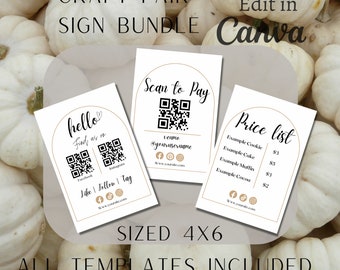 craft show bundle, small business bundle, craft fair signs, price list template, scan to pay template, craft fair template