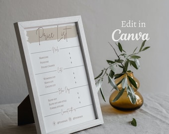 Price list template, Price sheet printable, Price sheet, pricing guide, beauty price list, custom menu, salon price list, small business
