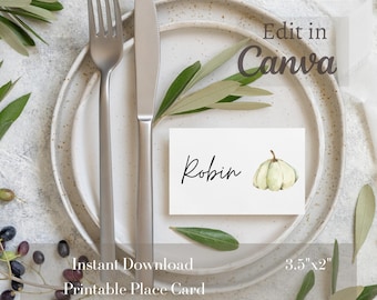 Thanksgiving Name Cards Template Editable Minimalist Pumpkin Thanksgiving Place Cards Printable Friendsgiving Name Tags