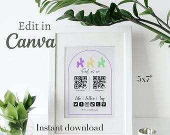 QR code editable sign, Social media sign, Mardi Gras sign, printable sign, connect with us template, Bead Dog Mardi Gras Sign