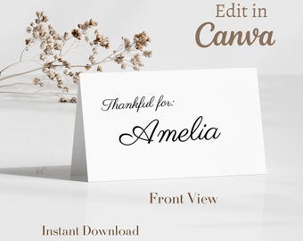 Thanksgiving Name Cards Template Editable Minimalist Pumpkin Thanksgiving Place Cards Printable Friendsgiving Name Tags Folding Card