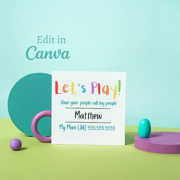 Play date business cards, business cards, kid business cards, play date cards, printable play date card, kids calling card