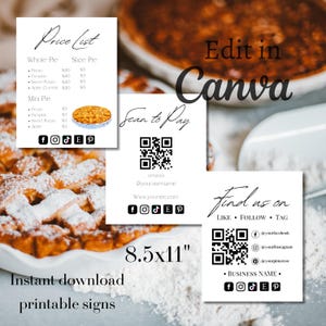 Cartelli per fiere artigianali, cartelli per panetterie, cartelli per piccole attività, scansiona per pagare, contattaci, cartello stampabile, cartello con codice QR, cartello per panetterie domestiche