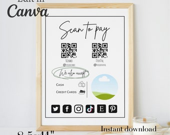 Scan to Pay sign template, printable scan to pay template, editable scan to pay sign, payment sign, QR code sign template, paypal, venmo