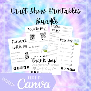 Craft show bundle, order form template, price list template, thank you card template, small business template, scan to pay, connect with us