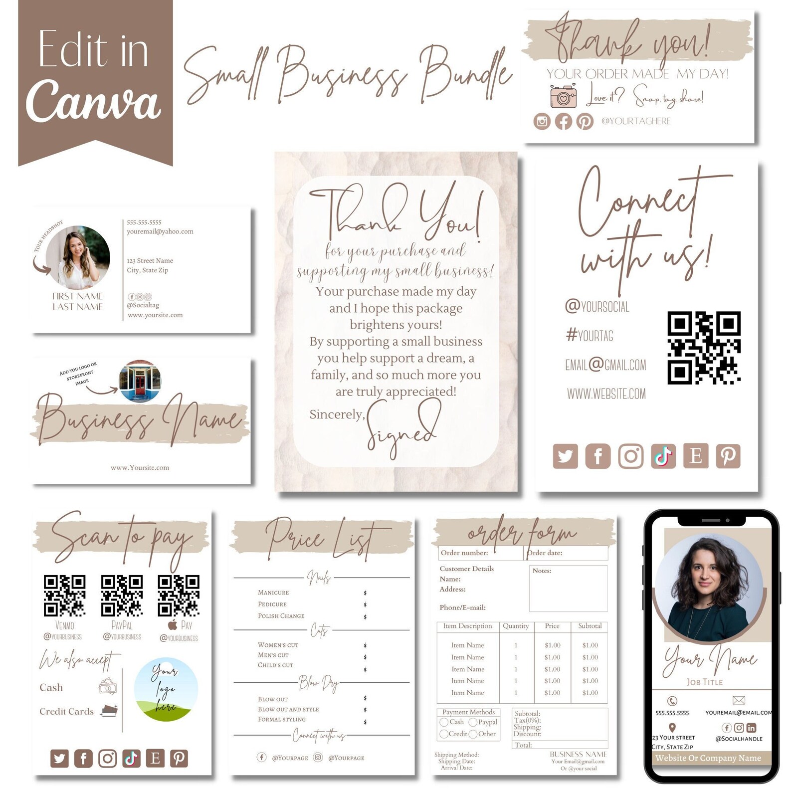 Small Business Bundle, Order Form Template, Price List Template, Scan ...