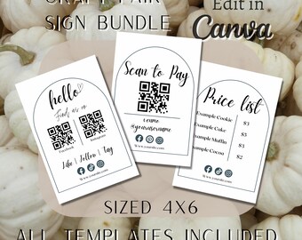 craft show bundle, small business bundle, craft fair signs, price list template, scan to pay template, craft fair template