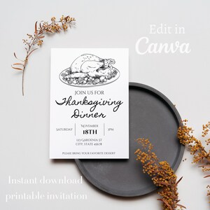 Thanksgiving-Einladung, Thanksgiving-Dinner, digitaler Download, bearbeitbare Einladung, bearbeitbare und druckbare Einladung, Einladungsvorlage