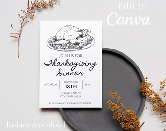 Thanksgiving Invitation, Thanksgiving dinner, digital download, editable invitation, editable and printable invitation, invite template