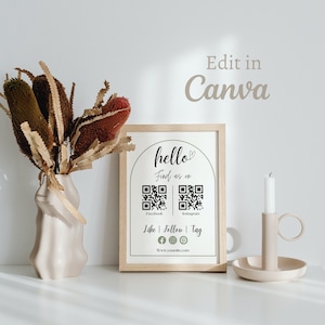 QR code editable sign, Social media sign, sage color, printable sign, connect with us template, instagram sign, facebook sign