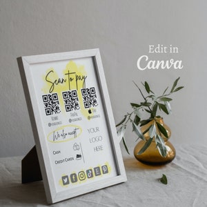 Scan to Pay sign template, printable scan to pay template, editable scan to pay sign, payment sign, QR code sign template, paypal, venmo