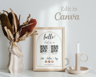 QR code editable sign, Social media sign, terra cotta, printable sign, connect with us template, instagram sign, facebook sign