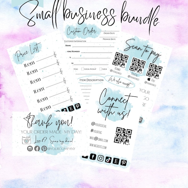 craft show bundle, small business bundle, order form template, price list template. scan to pay template, craft fair template