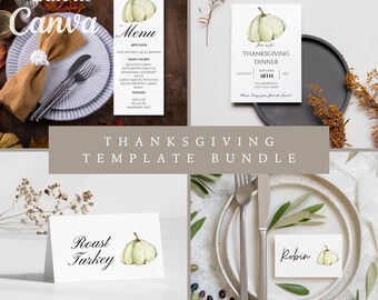 Thanksgiving Template Bundle | Thanksgiving Printable Menu | Thanksgiving Place Cards | Thanksgiving Dish Markers | Thanksgiving Name Cards