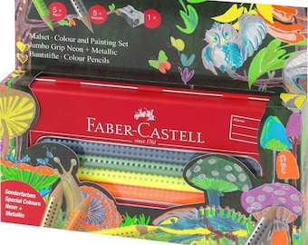 Faber-Castell 110940 Jumbo Grip Neon and Metallic Colouring Set