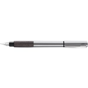 May include: A silver and wood fountain pen with the word "LAMY" printed on the side.