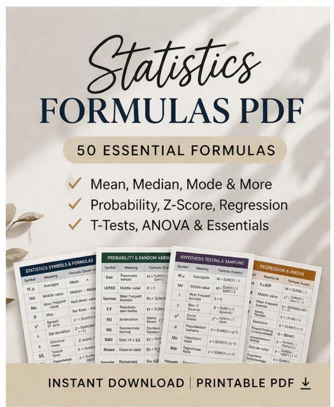Statistics Formulas Summary.pdf Statistics Formulas PDF | 50 Essential Formulas, Probability ...
