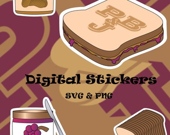 Peanut Butter N Jelly Sandwich Stickers | PB&J | GoodNotes Stickers | Clip Art | Pre-Cropped | Icons | Food | Fun | PNG | SVG