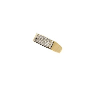 May include: A gold band ring with a rectangular-shaped setting encrusted with small diamonds.