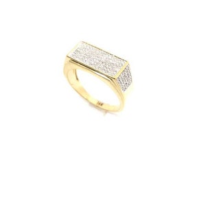 Real Gold and Natural Diamond Ring with Flat Diamond Top. 14K Gold