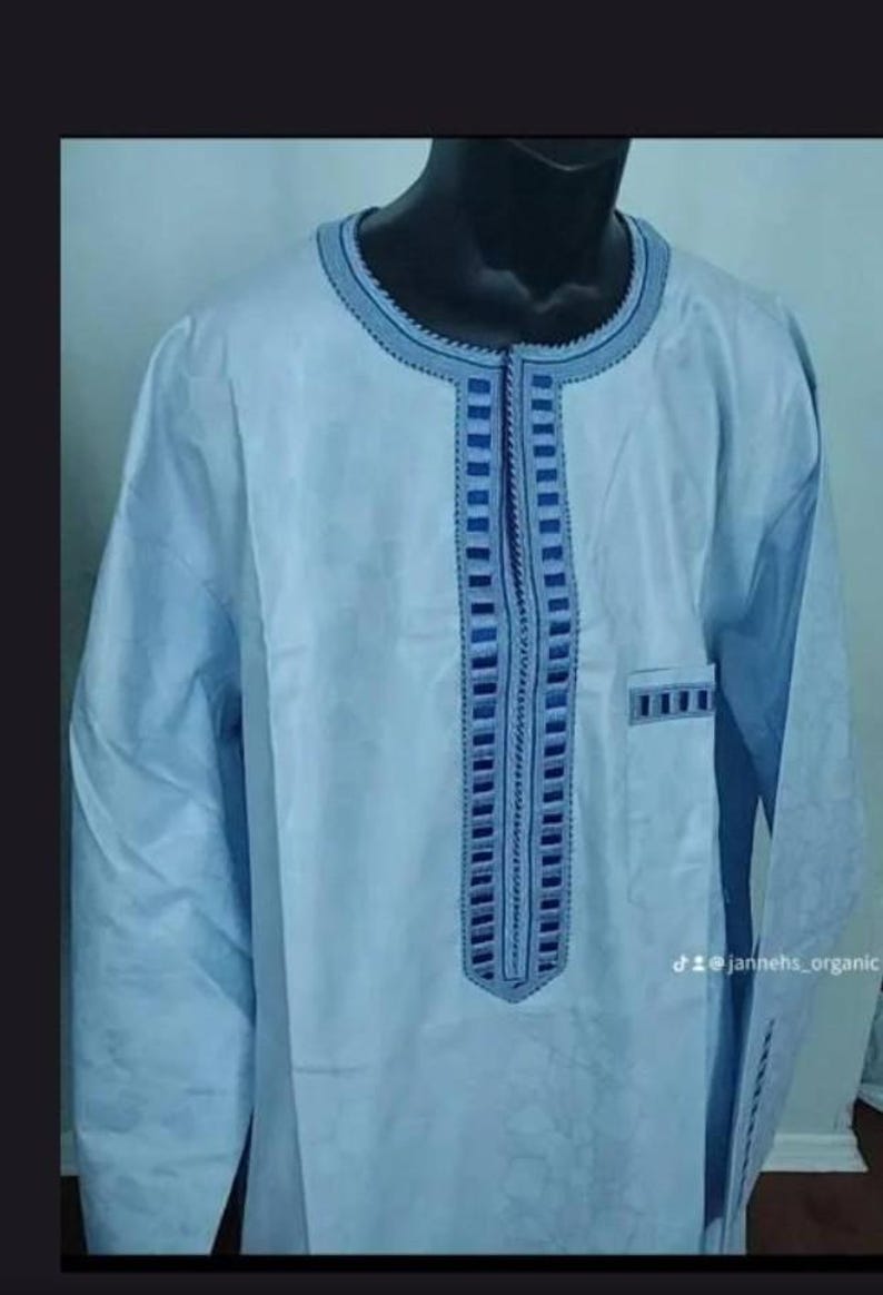Handmade Men African Bazin Riche Kaftan, Plus Size Embroidered Attire ...