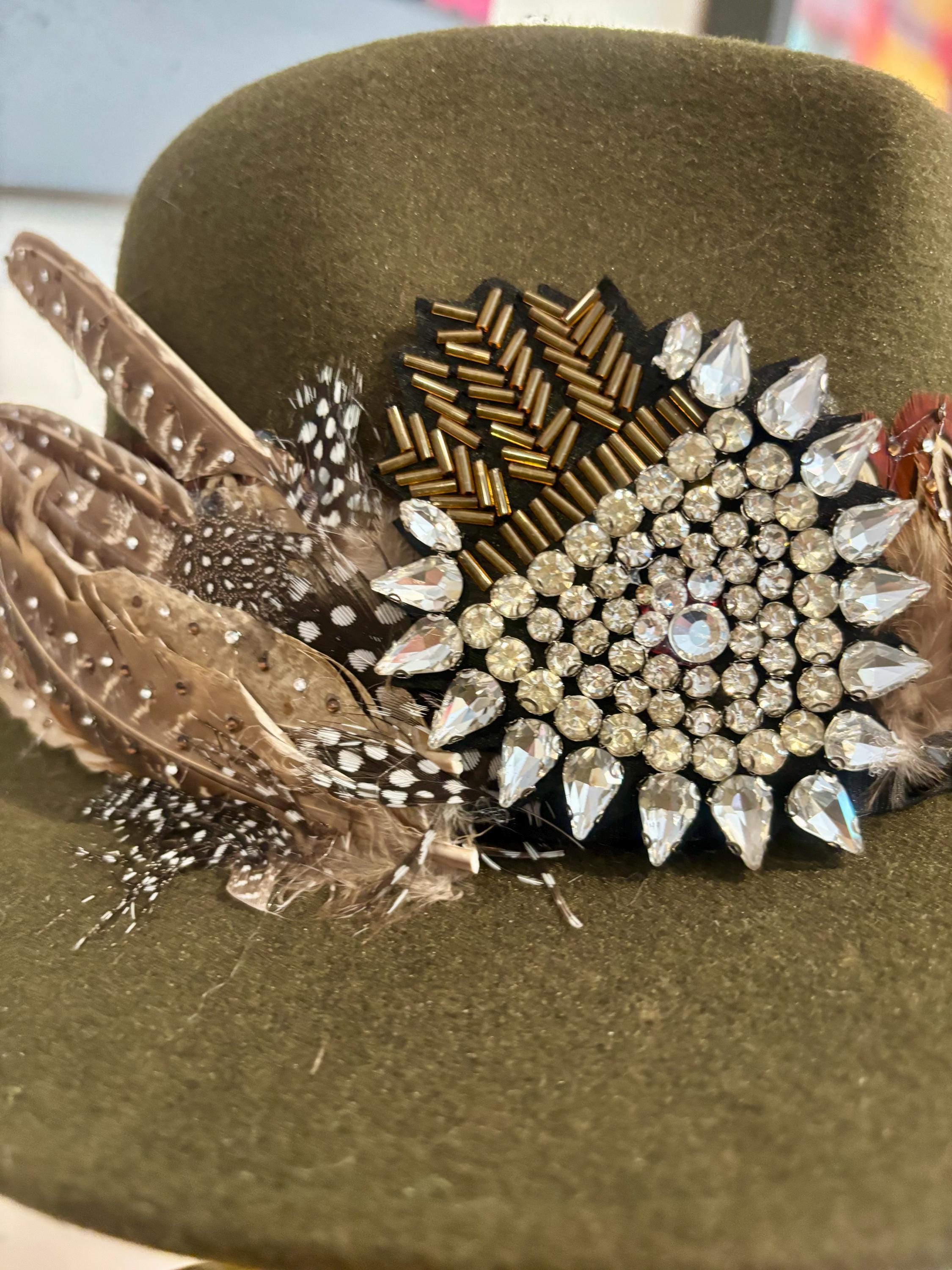 Olive Green Embellished Hat - Etsy display picture 2