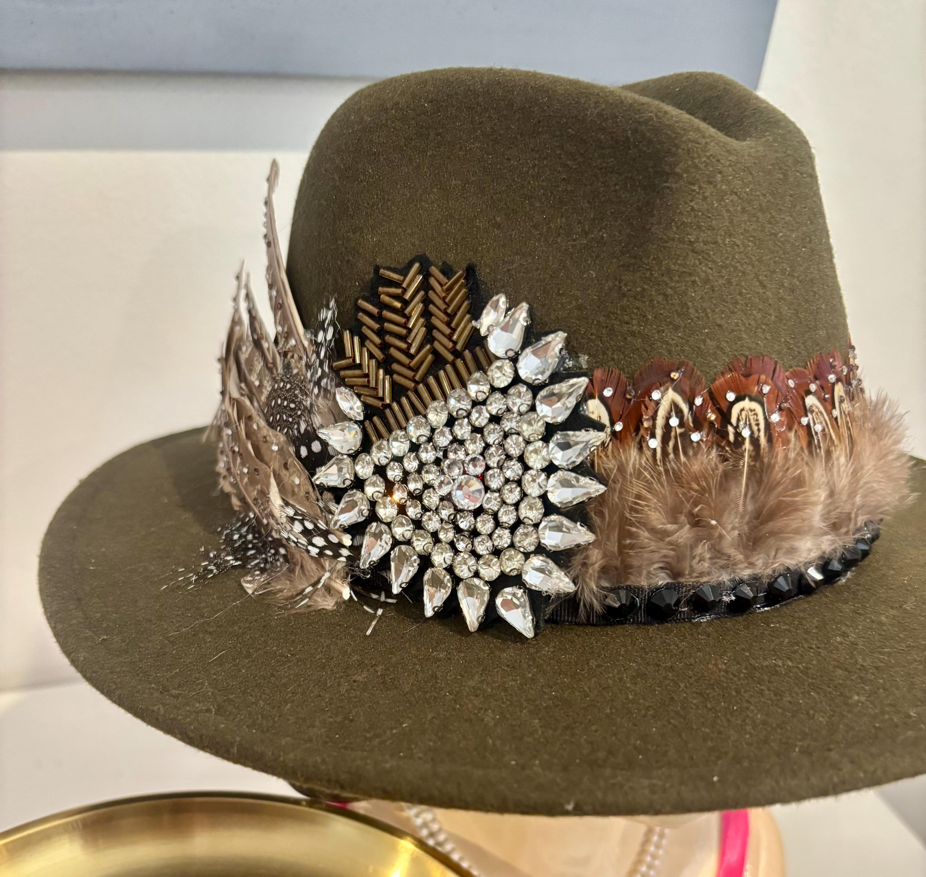 Olive Green Embellished Hat - Etsy display picture 2