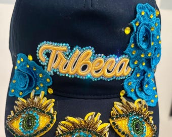 Navy Blue Cap With White Floral Embellishments - Etsy display picture 2