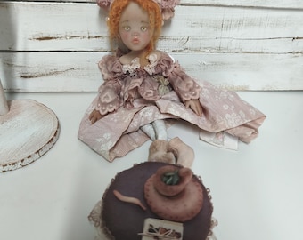 Victorian Fortune Teller Doll, Polymer Clay & Fabric Art, Tea Reading Set