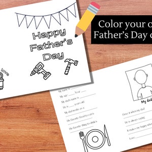 Kid’s color your own last minute Father’s Day card - handy with tools theme