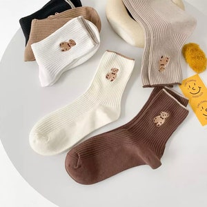 3 Pairs Of Bear Embroidered Women Socks | Comfortable Socks Set