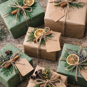 Presentdekorationer Rustikt julkit, juldekorationer för inslagning av lådor, naturlig torkad citrus och cederträ, juldekorationsset, presentdekoration