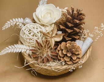 Natural Holiday Potpourri Bowl, Rustic Christmas Decor, Farmhouse Holiday Bowl Filler, Christmas Gift For Host, Neutral Winter Table Decor